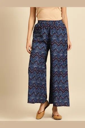 anayna Women Navy Blue & Maroon Printed Wide Leg Palazzos