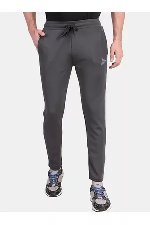 FITINC Men Grey Solid Slim Fit Antimicrobial Track Pants