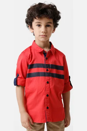 KATE & OSCAR Boys Red Standard Striped Pure Cotton Casual Shirt