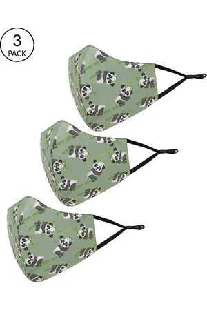 Tossido Kids Pack Of 3 Green Printed Pure Cotton 3-Ply Reusable Outdoor Cloth Masks