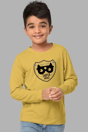 HELLCAT Boys Yellow Printed Regular Fit Blended Cotton Long Sleeve Bio Finish T-shirt