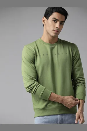 Park Avenue Men Green Solid Sweatshirt