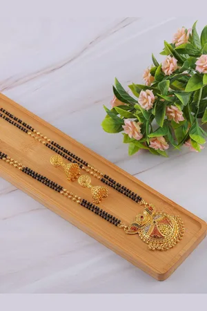 Brandsoon Gold-Plated Black Beaded Mangalsutra Set