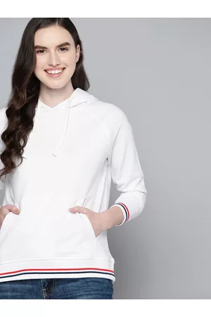 Mast & Harbour Women White Hooded Pure Cotton Sweatshirt