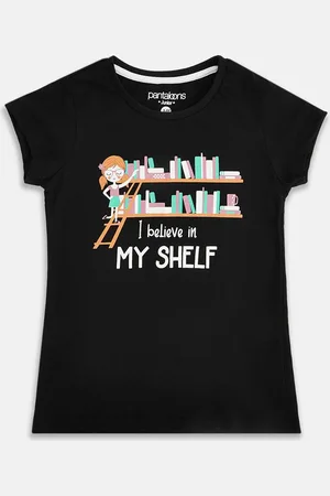 Pantaloons Girls Black Typography Printed T-shirt