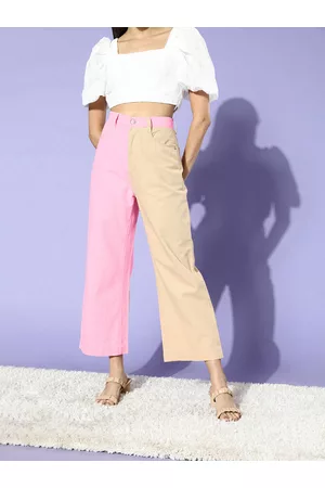 KASSUALLY Women Pretty Pink High-Rise Wide Leg Jeans