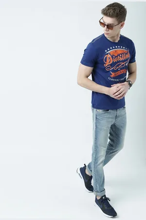 Huetrap Men Navy Blue Printed Round Neck T-shirt