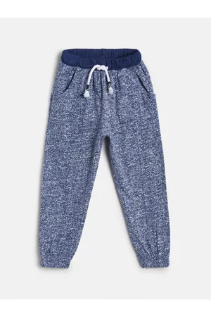 MINI KLUB Infant Girls Blue & White Textured Pure Cotton Joggers