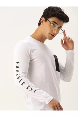 Forever 21 Men White & Black Printed T-shirt