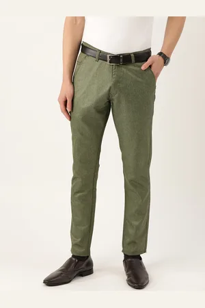 SOJANYA Men Olive Green Smart Fit Solid Regular Trousers