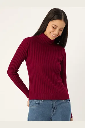 DressBerry Women Maroon Ribbed Pullover Sweater