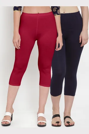 Jinfo Women Set Of 2 Maroon & Navy Blue Capris