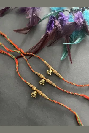 Digital Dress Room Men Set Of 3 Brown Laughing Buddha Face Thread Rakhi