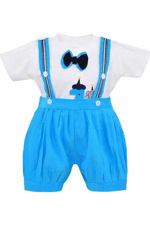 Wish Karo Boys Blue & White Printed T-shirt with Dungaree