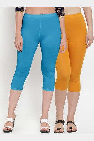 Jinfo Set of 2 Women Blue & Mustard Super Combod Cotton Lycra Capri