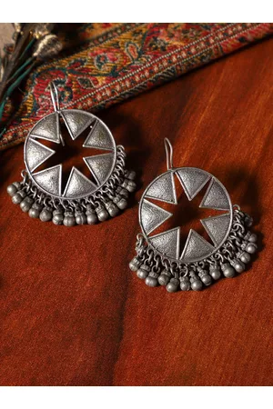 Veni Women Oxidised Silver-Plated Contemporary Drop Earrings