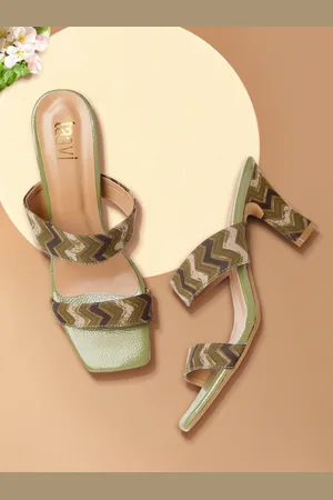 Taavi Olive Green & Charcoal Grey Printed Block Heels