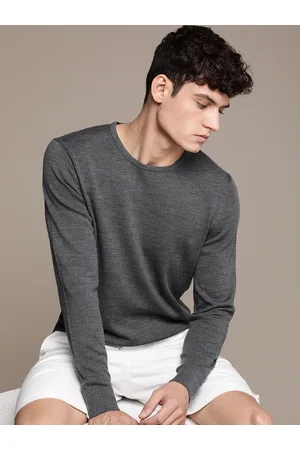 Calvin Klein Men Grey Solid Crew Neck Pullover Sweater