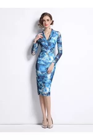JC Collection Blue & White Floral Bodycon Dress