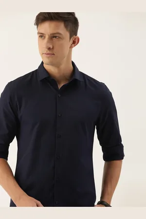 Invictus Men Easy Care Navy Blue Solid Formal Shirt
