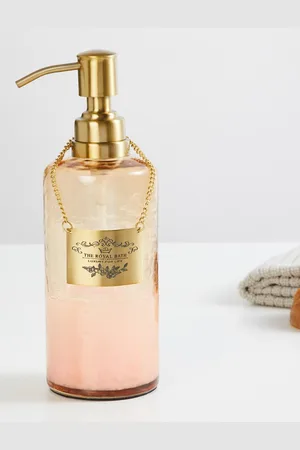 Home Centre Peach & Gold Printed Glass Soap Dispenser