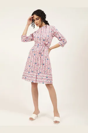 Elle Women Pink Floral Printed Cotton A-Line Dress