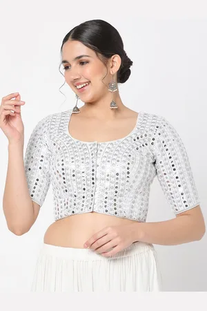 SALWAR STUDIO Women Silver-Colored Embroidered Readymade Saree Blouse
