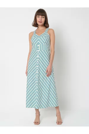 VERO MODA Women Blue Striped Maxi Dress