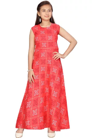 Aarika Girls Red Printed Cotton Maxi Dress