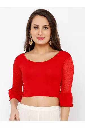 SALWAR STUDIO Womens Red Solid Nylon Stretchable Readymade Saree Blouse