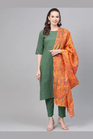 Nayo Women Green Solid Kurta with Trousers & Dupatta