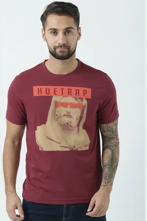 Huetrap Men Maroon Printed Round Neck T-shirt