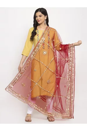 Clora Creation Red & Gold-Toned Embroidered Dupatta with Gotta Patti
