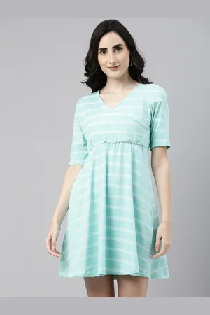 Campus Sea Green Striped Mini A-Line Dress