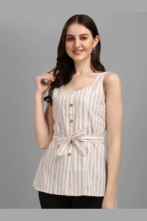 GUFRINA Women Beige Striped Pure Cotton Top