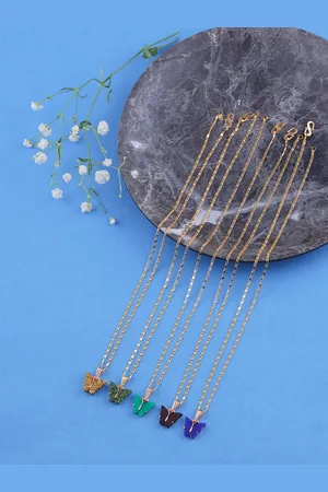 Brandsoon Set Of 5 Gold-Toned & Green Brass Gold-Plated Necklace