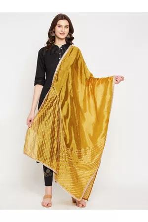 Clora Creation Mustard Embroidered Dupatta with Gotta Patti