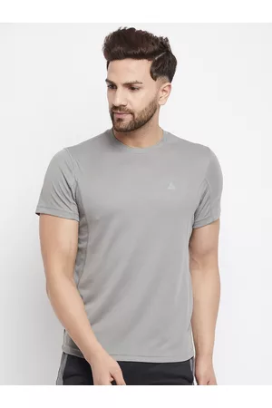 ATHLISIS Men Grey Solid Slim Fit Training or Gym T-shirt