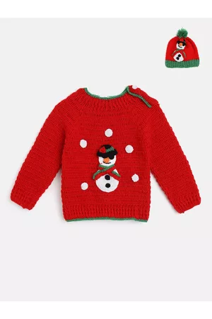 CHUTPUT Kids Red Quirky Printed Pullover with Beanie