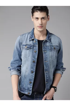 Buy Roadster Men Navy Blue Solid Denim Jacket - Jackets for Men