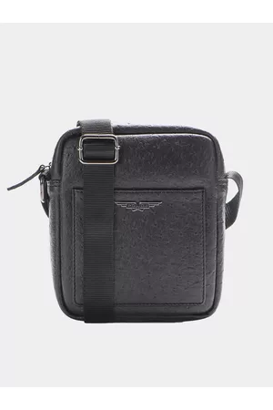 Police Men Black Leather Structured Sling Bag