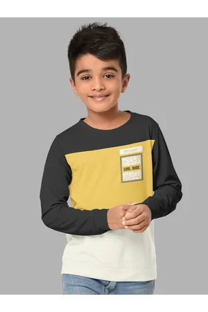 HELLCAT Boys Lime Colourblocked Regular Fit Blended Cotton Printed Long Sleeve Tshirt