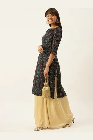 Ethnovog Women Blue Beige Made To Measure Floral Print Kurta with Palazzos