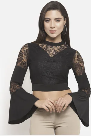 Martini Women Black Self Design Crop Fitted Top