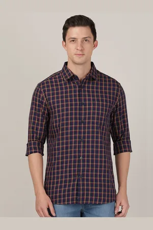 MERCHANT MARINE Men Navy Blue Classic Slim Fit Checked Casual Shirt