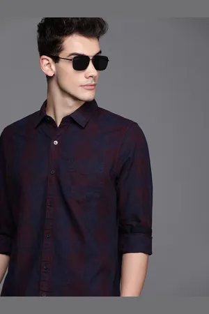 WROGN Men Navy Blue & Burgundy Slim Fit Checked Casual Shirt