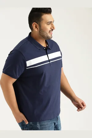 Sztori Plus Size Men Navy Blue Solid Polo Collar T-shirt