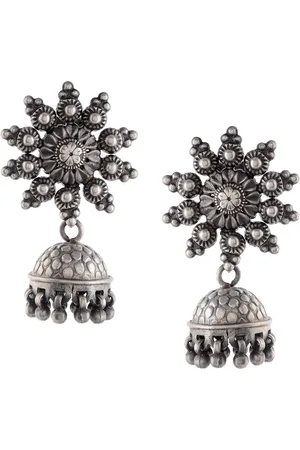 Silvermerc Designs Silver-Plated Oxidised Dome Shaped Jhumkas
