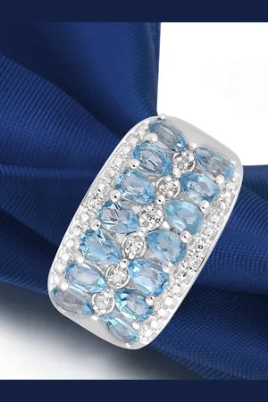 HIFLYER JEWELS Rhodium-Plated 925 Sterling Silver Blue Stone Studded Finger Ring