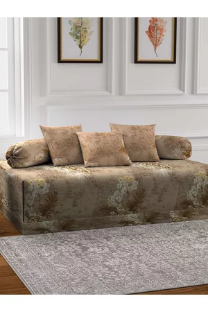 Arrabi Brown Set of 6 Floral Print Diwan Set